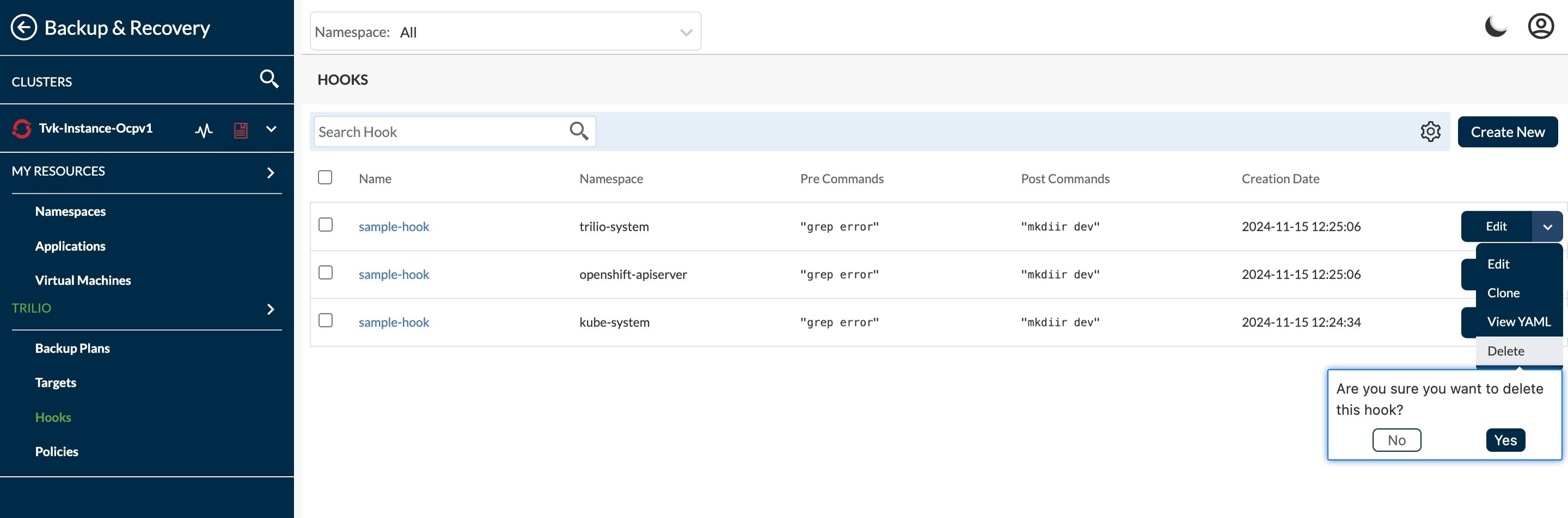 Create Backup options