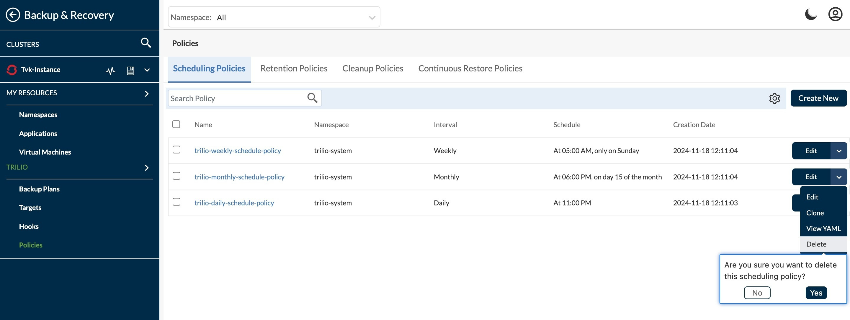 Create Backup options